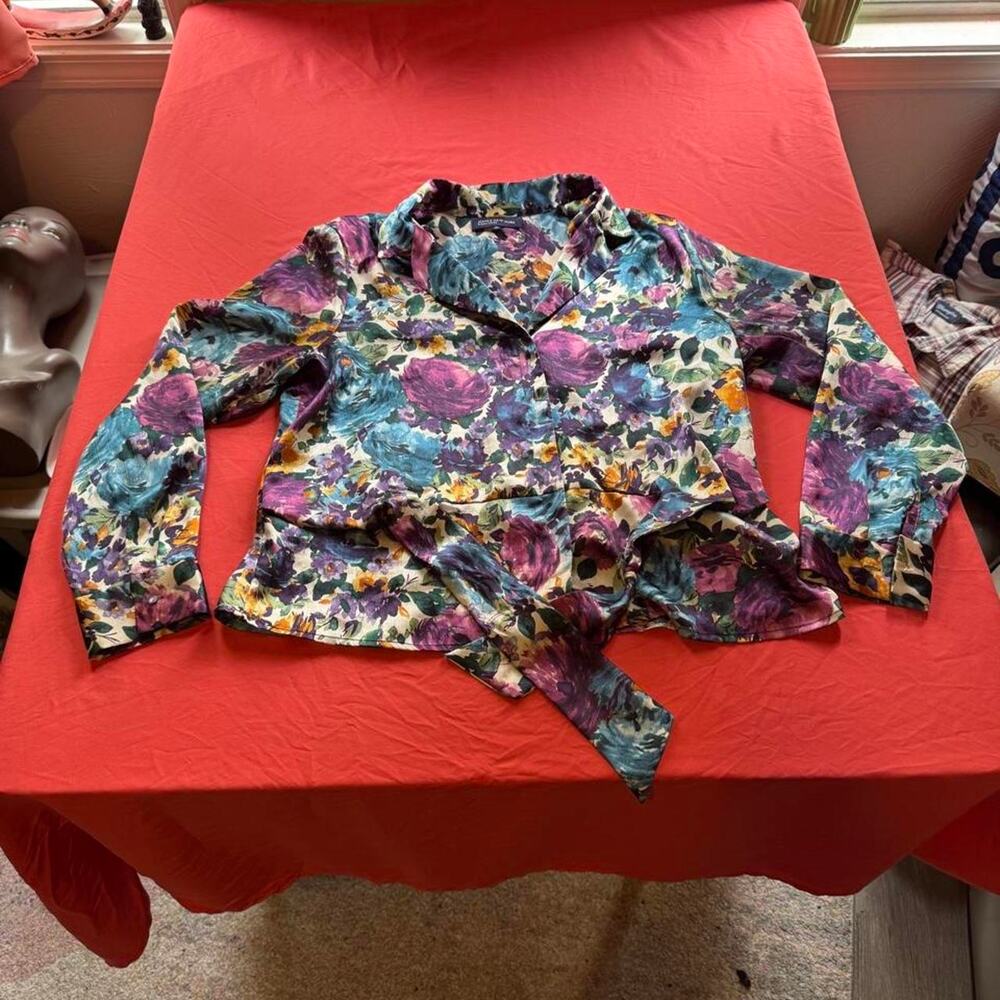 Multi-Colored Floral Jones New York Signature button-up top/blouse- Size XL